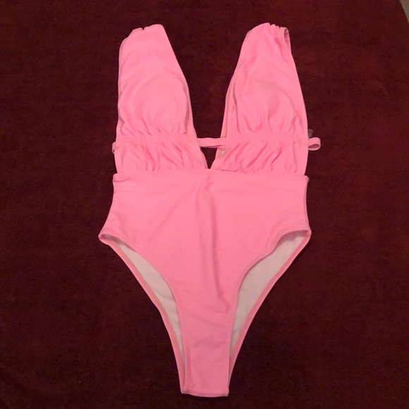 Ruched Plunging One Piece Swimsuit - Picture 4 of 6